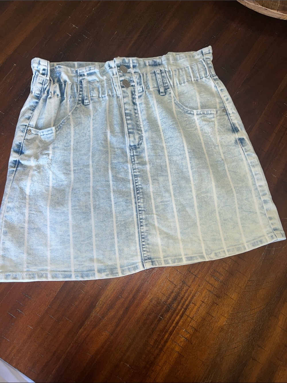 Jolt Light Blue Vertical Stripe Denim Mini Skirt